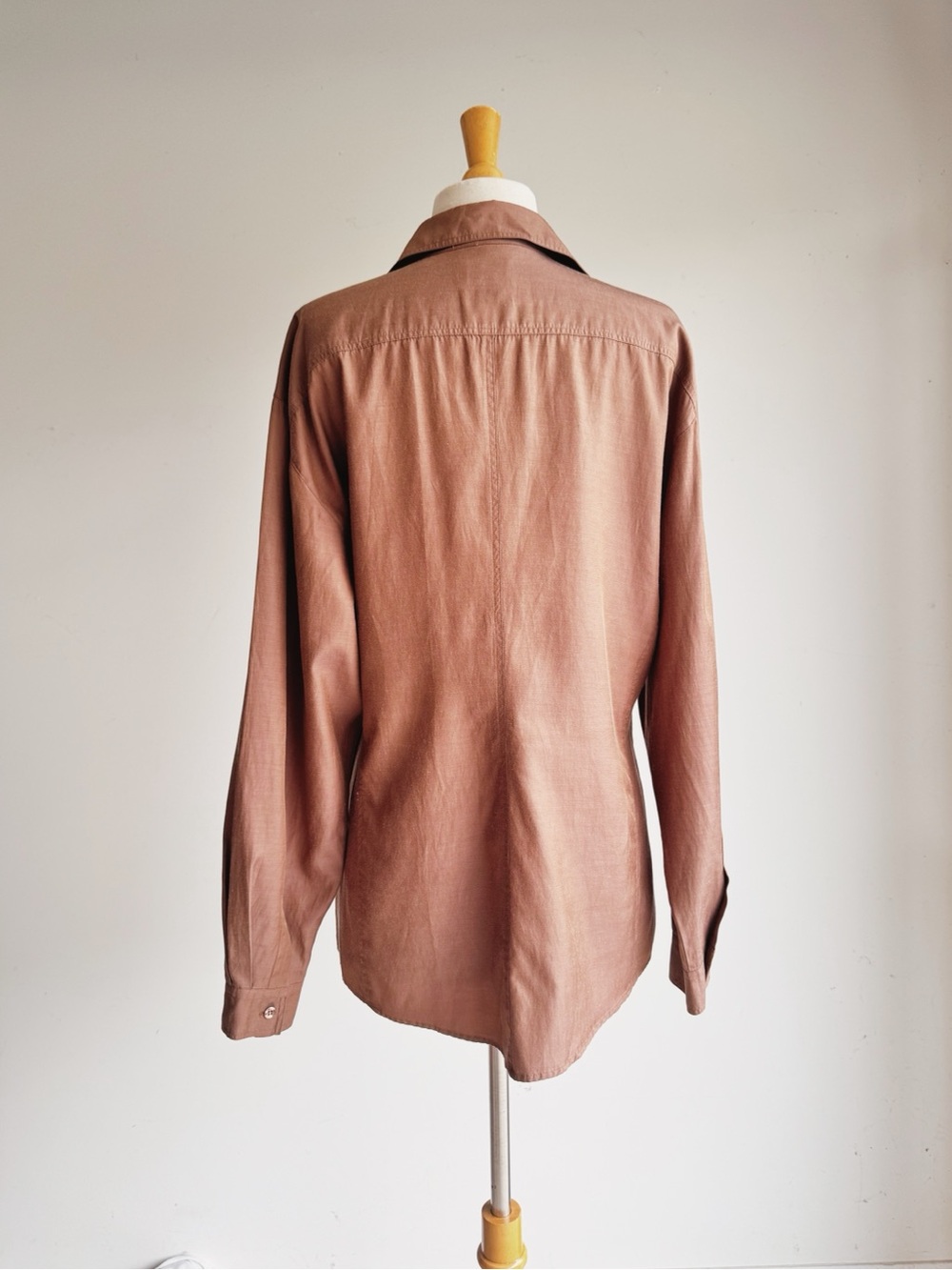Vintage Otto Kern Silk Cotton Blend Taupe Hidden Placket Designer Blouse Large - Picture 5 of 9